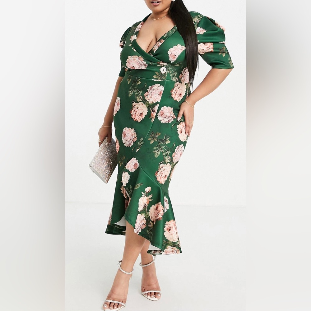 Asos Design Curve Puff Sleeve Tux Midi Dress In T… - image 1